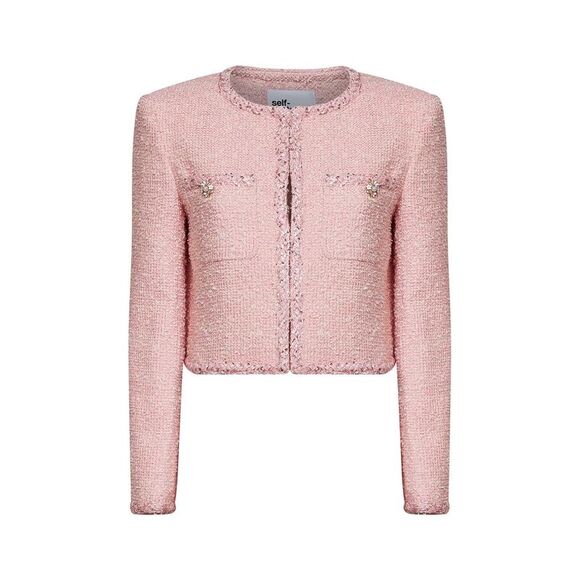 SELF-PORTRAIT Jackets & Blazers - Self Portrait Women Pink Bouclé Jacket With Braided Trimmings